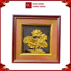 Tranh Đồng Hoa Sen , Dát Vàng ( 26x26cm ) - Cửu Diệu Thiên - SH045