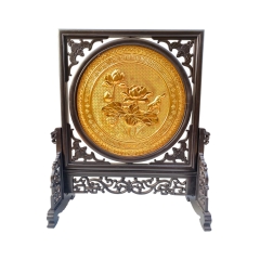 Tranh Đĩa Đồng Hoa Sen 2 Mặt , Mạ Vàng 24K ( Đường Kính 44cm ) - Cửu Diệu Thiên - SD0011