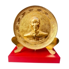 Tranh Đĩa Đồng Chân Dung Chủ Tịch Hồ Chí Minh , Mạ Vàng 24k ( Cao 23cm ) - Cửu Diệu Thiên - TD034