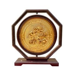 Tranh Đĩa Đồng Hoa Sen 2 Mặt , Mạ Vàng 24K , Khung Bát Giác ( Đường Kính 27cm , Cao 30cm ) - Cửu Diệu Thiên - SD0012