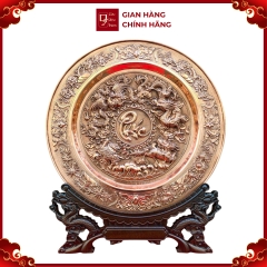 Tranh Đĩa Đồng Tứ Linh Chầu Phúc ( 35x41cm ) - Cửu Diệu Thiên - TD020