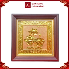 Tranh Đồng Hoa Sen , Mạ Vàng 24K ( 26x26cm ) - Cửu Diệu Thiên - SH043