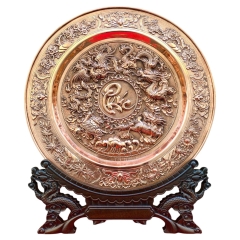 Tranh Đĩa Đồng Tứ Linh Chầu Phúc ( 35x41cm ) - Cửu Diệu Thiên - TD020