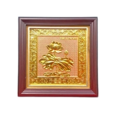 Tranh Đồng Hoa Sen , Mạ Vàng 24K ( 26x26cm ) - Cửu Diệu Thiên - SH043