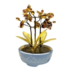 Hoa Lan Mạ Vàng 24k - Đồ Đồng Cao Cấp - Cửu Diệu Thiên - THN128