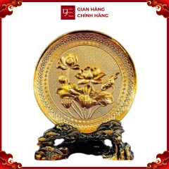 Tranh Đĩa Đồng Hoa Sen , Mạ Vàng 24K ( Đường Kính 20cm ) - Cửu Diệu Thiên - HV001