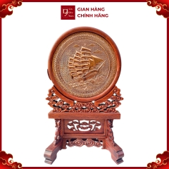 Tranh Đĩa Đồng Thuận Buồm Xuôi Gió - Giá Đỡ Gỗ Cẩm ( Đường Kính 30cm , Cao 48cm ) - Cửu Diệu Thiên - DT023