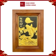 Tranh Đồng Cá Chép Vượt Vũ Môn Quan , Mạ Vàng 24K ( 28x38cm ) - Cửu Diệu Thiên - THN340
