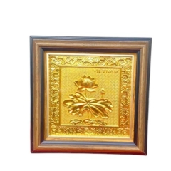 Tranh Đồng Hoa Sen , Dát Vàng ( 26x26cm ) - Cửu Diệu Thiên - SH042