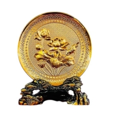Tranh Đĩa Đồng Hoa Sen , Mạ Vàng 24K ( Đường Kính 20cm ) - Cửu Diệu Thiên - HV001