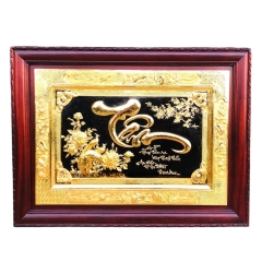 Tranh Đồng Chữ Tâm  , Mạ Vàng 24K ( 88x128cm ) - Cửu Diệu Thiên - ĐT0015