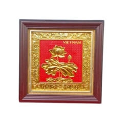 Tranh Đồng Hoa Sen , Dát Vàng ( 26x26cm ) - Cửu Diệu Thiên - SH041