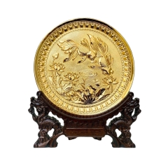Tranh Đĩa Đồng Song Ngư Cát Hạnh , Mạ Vàng 24K ( Đường Kính 19cm ) - Cửu Diệu Thiên - HV003