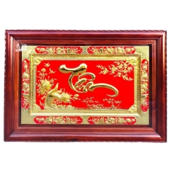 Tranh Đồng Chữ Tâm , Mạ Vàng 24K ( 88x128cm ) - Cửu Diệu Thiên - ĐT0016