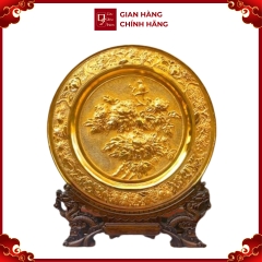 Tranh Đĩa Đồng Hoa Mẫu Đơn , Mạ Vàng 24K ( Đường Kính 35cm ) - Cửu Diệu Thiên - HV004