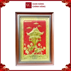 Tranh Đồng Chùa Một Cột - Đồng Đỏ , Giả Cổ ( 40x55cm ) - Cửu Diệu Thiên - MC005