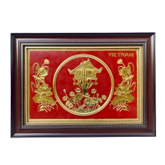 Tranh Đồng Chùa Một Cột, Dát Vàng ( 38x54cm ) - Cửu Diệu Thiên - MC023