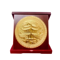 Tranh Đồng Chùa Một Cột , Mạ Vàng 24k  ( Đường Kính 23 cm ) - TD032