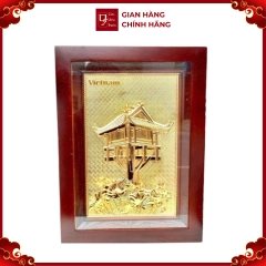 Tranh Đồng Chùa Một Cột - Đồng Đỏ , Giả Cổ , Mạ Vàng 24K ( 28x38cm ) - Cửu Diệu Thiên - MC007