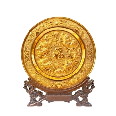Tranh Đĩa Đồng Tứ Linh Chầu Phúc , Mạ Vàng 24K ( Đường Kính 35cm ) - Cửu Diệu Thiên - HV005