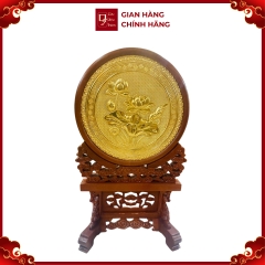 Tranh Đĩa Đồng Hoa Sen , Mạ Vàng 24K ( Đường Kính 35cm , Cao 58cm ) - Cửu Diệu Thiên - HV006