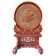 Tranh Đĩa Đồng Thuận Buồm Xuôi Gió - Giá Đỡ Gỗ Cẩm ( Đường Kính 30cm , Cao 48cm ) - Cửu Diệu Thiên - DT023