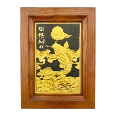 Tranh Đồng Cá Chép Vượt Vũ Môn Quan , Mạ Vàng 24K ( 28x38cm ) - Cửu Diệu Thiên - THN340