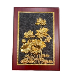 Tranh Đồng Hoa Sen Mạ Vàng 24k ( 32x23cm ) - Cửu Diệu Thiên  - ĐH002