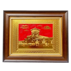 Tranh Đồng Chợ Bến Thành , Mạ Vàng 24K ( 28x34cm ) - Cửu Diệu Thiên - BT006