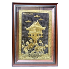 Tranh Đồng Chùa Một Cột - Đồng Đỏ , Giả Cổ ( 50x70cm ) - Cửu Diệu Thiên - MC0014