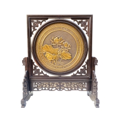 Tranh Đĩa Đồng Hoa Sen 2 Mặt, Giả Cổ (40x35cm) - Cửu Diệu Thiên - SD002
