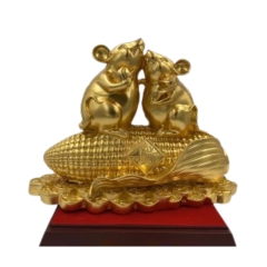 Tượng Đôi Chuột Đứng Trên Bắp - Đồ Đồng Cao Cấp - Cửu Diệu Thiên - THN117