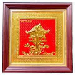 Tranh Đồng Chùa Một Cột , Mạ Vàng 24K ( 30x30cm ) - Cửu Diệu Thiên - MC009