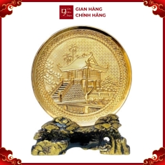 Trang Đĩa Chùa Một Cột Bằng Đồng Mạ Vàng 24k ( Đường Kính 19cm ) - Cửu Diệu Thiên - TD005