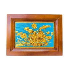 Tranh Đồng Hoa Sen , Dát Vàng ( 28x38cm ) - Cửu Diệu Thiên - SH027