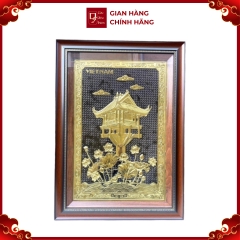 Tranh Đồng Chùa Một Cột - Đồng Đỏ , Giả Cổ ( 50x70cm ) - Cửu Diệu Thiên - MC0014