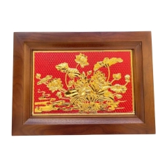 Tranh Đồng Hoa Sen , Dát Vàng ( 28x38cm ) - Cửu Diệu Thiên - SH026