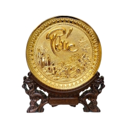 Tranh Đĩa Đồng Chữ Phúc , Mạ Vàng 24K ( Đường Kính 19cm ) - Cửu Diệu Thiên - ĐC002
