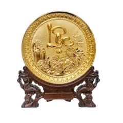 Tranh Đĩa Đồng Chữ Lộc , Mạ Vàng 24K ( Đường Kính 19cm ) - Cửu Diệu Thiên - ĐC003