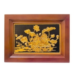 Tranh Đồng Hoa Sen , Dát Vàng ( 28x38cm ) - Cửu Diệu Thiên - SH022