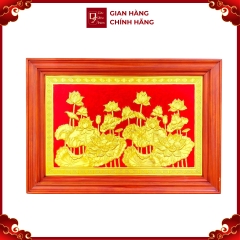 Tranh Đồng Hoa Sen , Dát Vàng ( 61x88cm ) - Cửu Diệu Thiên - SH025