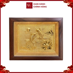 Trang Đồng Cá Chép Hoa Sen - Song Ngư Cát Hạnh , Mạ Vàng 24K ( 20x25cm ) - Cửu Diệu Thiên - SN001