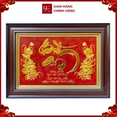 Tranh Đồng Chữ Bình An, Dát Vàng ( 38x54cm ) - Cửu Diệu Thiên - BA011