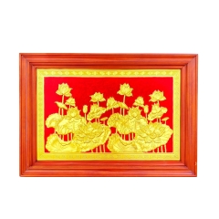 Tranh Đồng Hoa Sen , Dát Vàng ( 61x88cm ) - Cửu Diệu Thiên - SH025