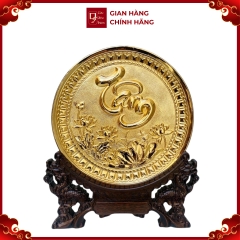 Tranh Đĩa Đồng Chữ Tâm , Mạ Vàng 24K ( Đường Kính 19cm ) - Cửu Diệu Thiên - ĐC006