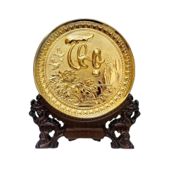 Tranh Đĩa Đồng Chữ Thọ , Mạ Vàng 24K ( Đường Kính 19cm ) - Cửu Diệu Thiên - ĐC008