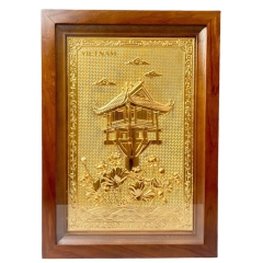 Tranh Đồng Chùa Một Cột , Mạ Vàng 24K ( 38x54cm ) - Cửu Diệu Thiên - MC0017