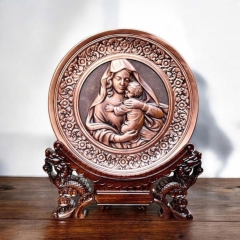 Tranh Đồng Công Giáo Đức Mẹ Maria Bế Chúa Giêsu ( Đường Kính 19cm ) Đồ Đồng Cửu Diệu Thiên - TCG003