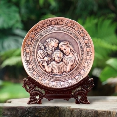 Tranh Đồng Công Giáo - Thánh Gia ( Đường Kính 19cm ) - Đồ Đồng Cửu Diệu Thiên - TCG024