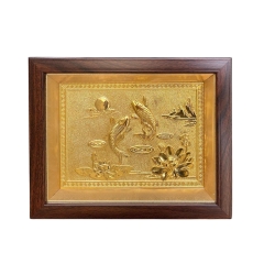 Trang Đồng Cá Chép Hoa Sen - Song Ngư Cát Hạnh , Mạ Vàng 24K ( 20x25cm ) - Cửu Diệu Thiên - SN001